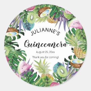 Tropische vruchten Greenery Summer Quinceañera Ronde Sticker