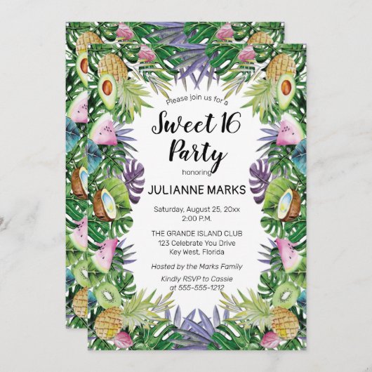 Tropische vruchten | Greenery Summer Sweet 16 Part Kaart (Voorkant / Achterkant)