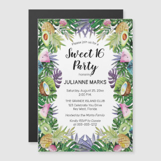 Tropische vruchten | Greenery Summer Sweet 16 Part Magnetische Uitnodiging