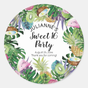 Tropische vruchten Greenery Summer Sweet 16 Part Ronde Sticker