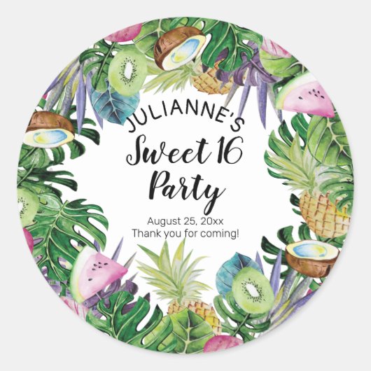 Tropische vruchten | Greenery Summer Sweet 16 Part Ronde Sticker (Voorkant)