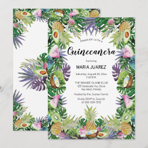Tropische vruchten   Greenery Sunset Quinceañera Kaart