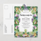 Tropische vruchten | Greenery Sunset Quinceañera Uitnodiging Briefkaart (Voorkant / Achterkant)
