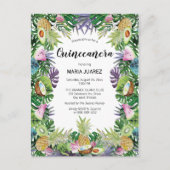 Tropische vruchten | Greenery Sunset Quinceañera Uitnodiging Briefkaart (Voorkant)