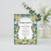 Tropische vruchten | Greenery Sunset Quinceañera Uitnodiging Briefkaart (Staand voorkant)