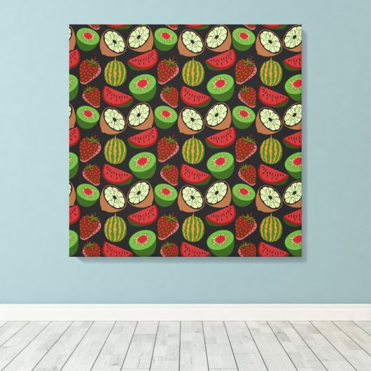 Tropische vruchten naadloos kleurig patroon canvas afdruk (Insitu (Houten vloer))