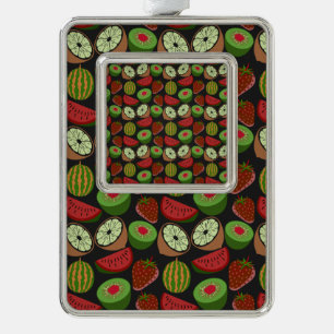 Tropische vruchten naadloos kleurig patroon verzilverd omlijst ornament