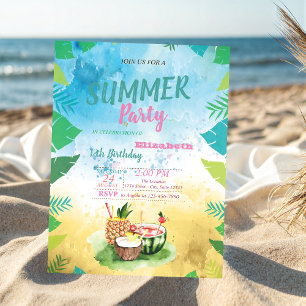 Tropische vruchten, Palm Leaves Summer Birthday Pa Kaart