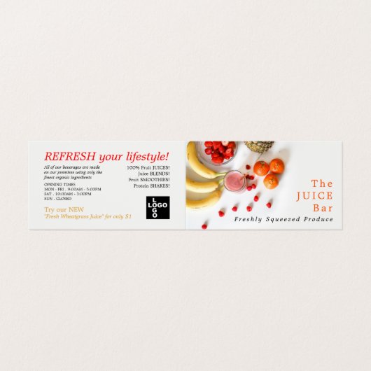 Tropische vruchten, sapijtschelp, gedetailleerd visitekaartje (Buitenkant ongevouwen)