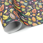 Tropische vruchten: Waterverf multifruitpatroon. Cadeaupapier (Rol Hoek)