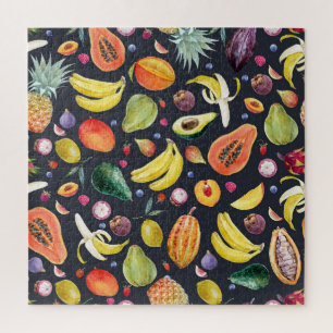 Tropische vruchten: Waterverf multifruitpatroon. Legpuzzel