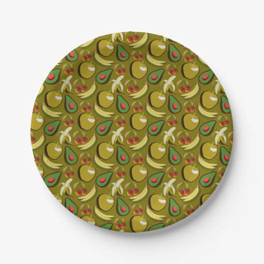 Tropische vruchtenseamless pattern yellow papieren bordje (Voorkant)