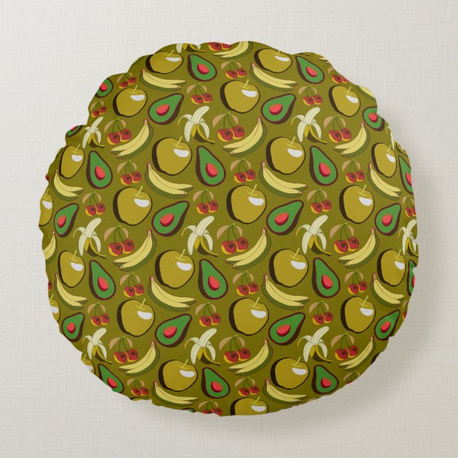 Tropische vruchtenseamless pattern yellow rond kussen (Voorkant)