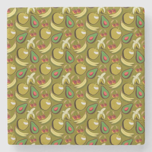 Tropische vruchtenseamless pattern yellow stenen onderzetter (Voorkant)