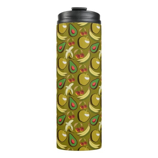 Tropische vruchtenseamless pattern yellow thermosbeker (Voorkant)
