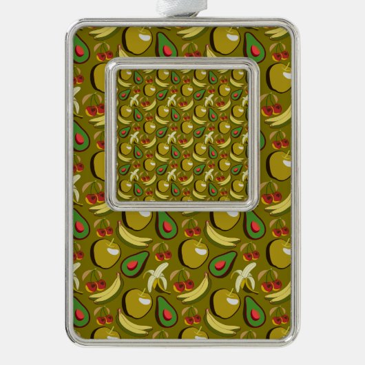 Tropische vruchtenseamless pattern yellow verzilverd omlijst ornament (Voorkant)