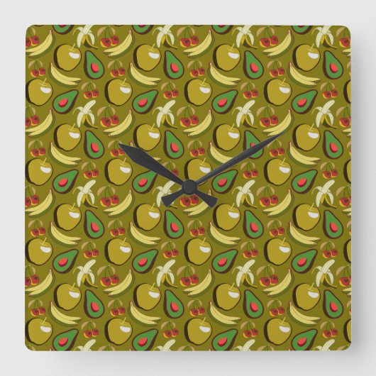 Tropische vruchtenseamless pattern yellow vierkante klok (Voorkant)