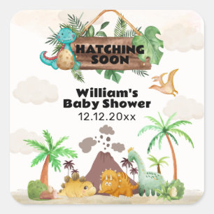 Tropische vulkaan met uitkomende dinosaurus baby s vierkante sticker
