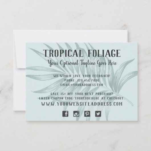 Tropische vulling en palmbladeren Dank je wel Kaart (Achterkant)