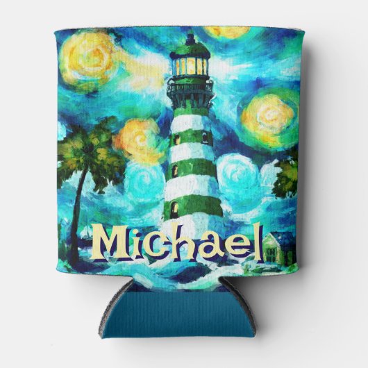 Tropische Vuurtoren Kust Nautisch gepersonaliseerd Blikjeskoeler (Voorkant)
