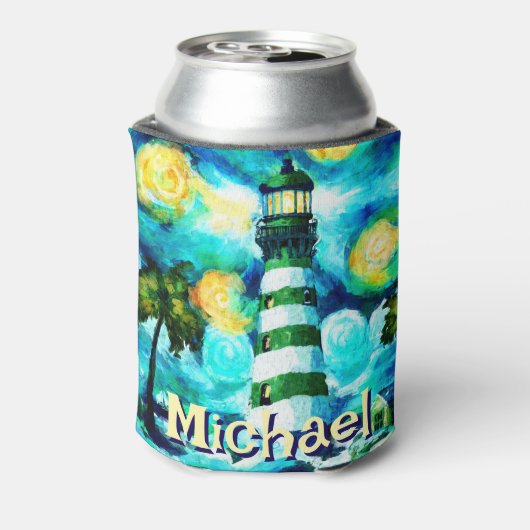 Tropische Vuurtoren Kust Nautisch gepersonaliseerd Blikjeskoeler (Blikje Achterkant)