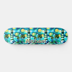 Tropische Vuurtoren Kust Nautisch gepersonaliseerd Persoonlijk Skateboard