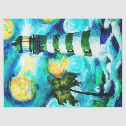 Tropische vuurtoren & palmbomen Decoupage Tissuepapier (Voorkant)