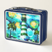 Tropische vuurtoren & palmbomen Groen Blauw Blauwg (Achterkant)