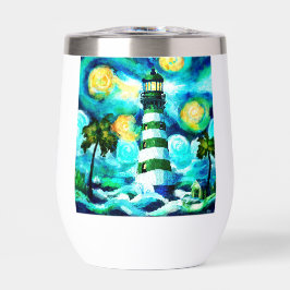 Tropische vuurtoren & palmbomen Groen Blauw Blauwg