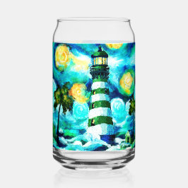 Tropische vuurtoren & palmbomen Groen Blauw Blauwg Blikvorm Glas