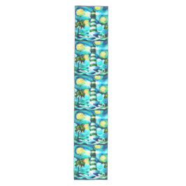 Tropische vuurtoren & palmbomen Groen Blauw Blauwg Medium Tafelloper