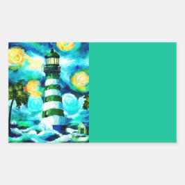 Tropische vuurtoren & palmbomen Groen Blauw Blauwg Rechthoekige Sticker