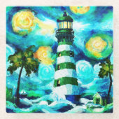 Tropische vuurtoren & palmbomen Impressionistisch Glazen Onderzetter (Voorkant)