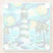 Tropische vuurtoren & palmbomen Impressionistisch Glazen Onderzetter (Achterkant)