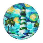 Tropische vuurtoren & palmbomen Impressionistisch Snijplank (Voorkant)