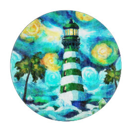 Tropische vuurtoren & palmbomen Impressionistisch Snijplank