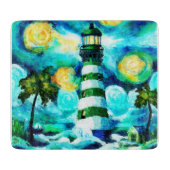 Tropische vuurtoren & palmbomen Impressionistisch Snijplank (Voorkant)