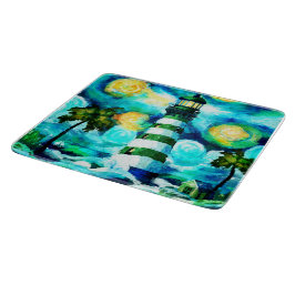 Tropische vuurtoren & palmbomen Impressionistisch Snijplank