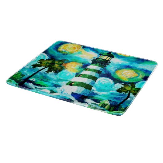 Tropische vuurtoren & palmbomen Impressionistisch Snijplank (Hoek)