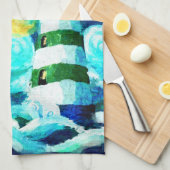 Tropische vuurtoren & palmbomen Impressionistisch Theedoek (Quarter Fold)