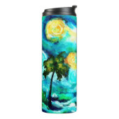 Tropische vuurtoren & palmbomen Impressionistisch Thermosbeker (Gedraaid links)