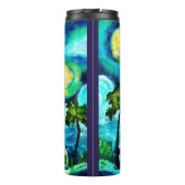Tropische vuurtoren & palmbomen Impressionistisch Thermosbeker (Achterkant)