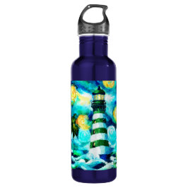 Tropische vuurtoren & palmbomen Impressionistisch Waterfles