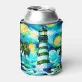 Tropische vuurtoren Palmbomen Kust Nautisch Blikjeskoeler (Blikje Voorkant)