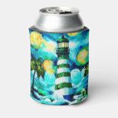 Tropische vuurtoren Palmbomen Kust Nautisch Blikjeskoeler (Blikje Achterkant)