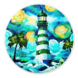 Tropische vuurtoren Palmbomen Kust Nautisch Keramische Knop