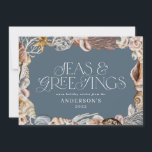 Tropische warme kerstzeeen en groeten moderne Ho Feestdagenkaart<br><div class="desc">Tropische warme kerstzeeen en groeten moderne,  elegante feestelijke vakantiekaart. Elegant blauw en koraal zee schelp.</div>