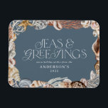 Tropische warme kerstzeeen en groeten moderne tijd magneet<br><div class="desc">Tropische warme kerstzeeen en groeten moderne,  elegante feestelijke vakantiekaart. Elegant blauw en koraal zee schelp.</div>