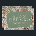 Tropische warme kerstzeeen groet groen feestdagenkaart<br><div class="desc">Tropische warme kerstzeeen en groeten moderne,  elegante feestelijke vakantiekaart. Elegant blauw,  sage groen en koraal zee schelp.</div>