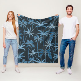 Tropische Warmte: Botanische Palm Middennacht Jung Fleece Deken
